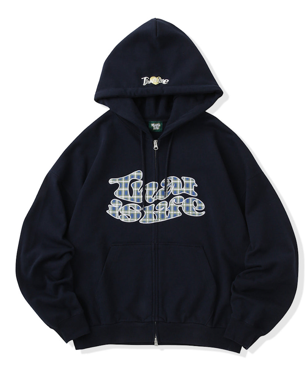 HEAVY WEIGHT 12.0oz FRONT Checked LOGO ZIP HOODIE