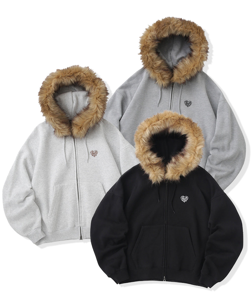 Heart logo Fur zip hoodie