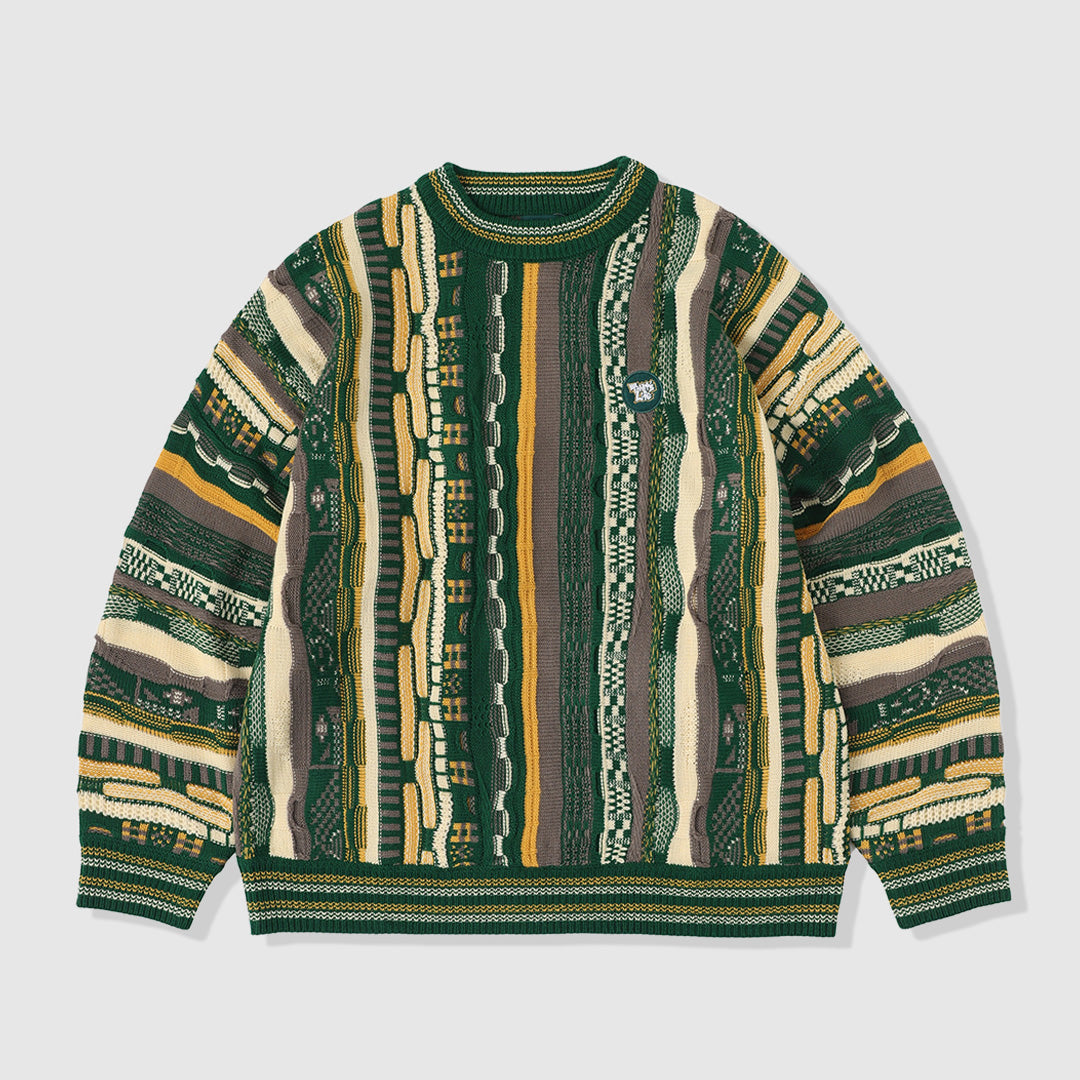 Vintage Styles 3D Knit Pullover / GREEN