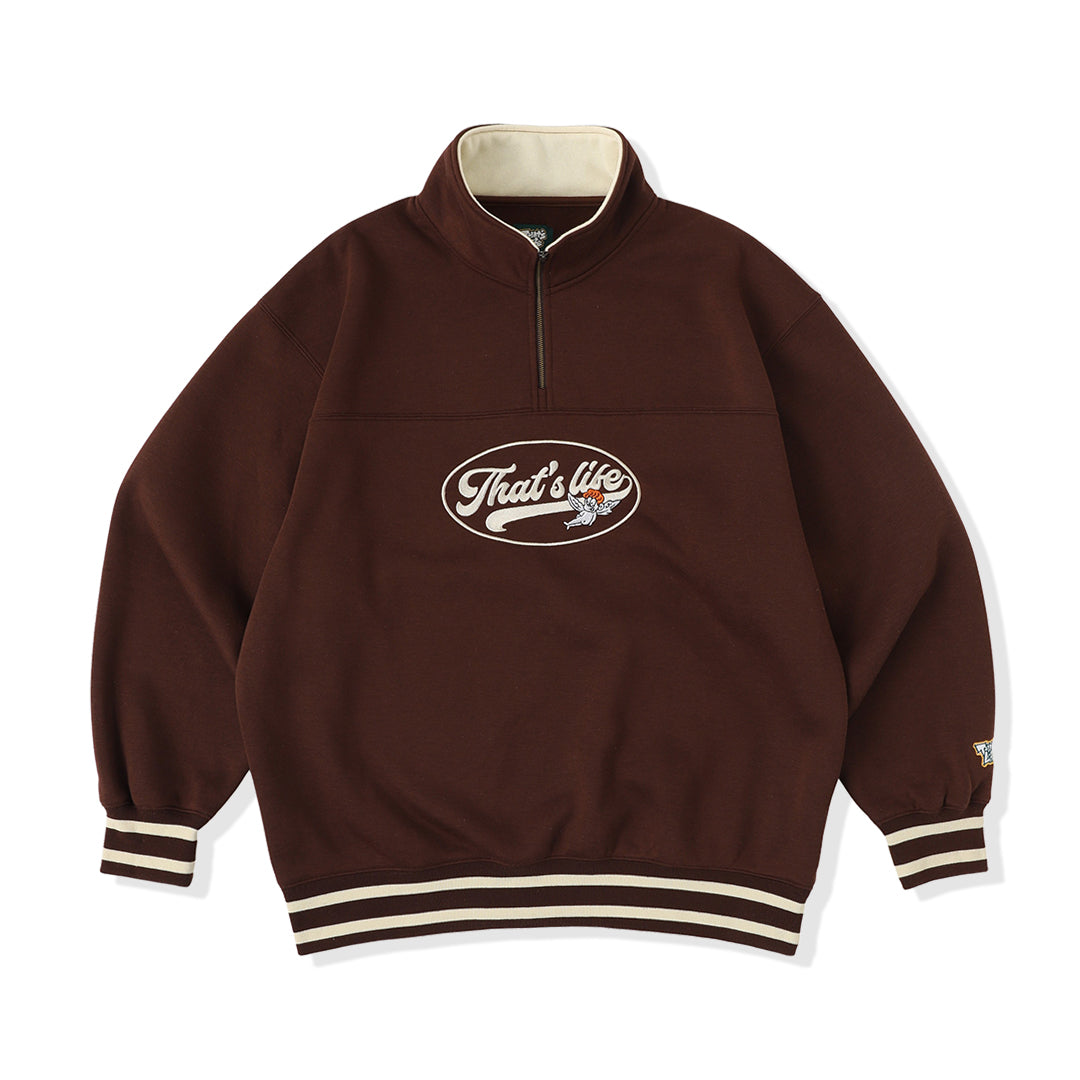 That’s life Rib Line Half zip sweat / Brown