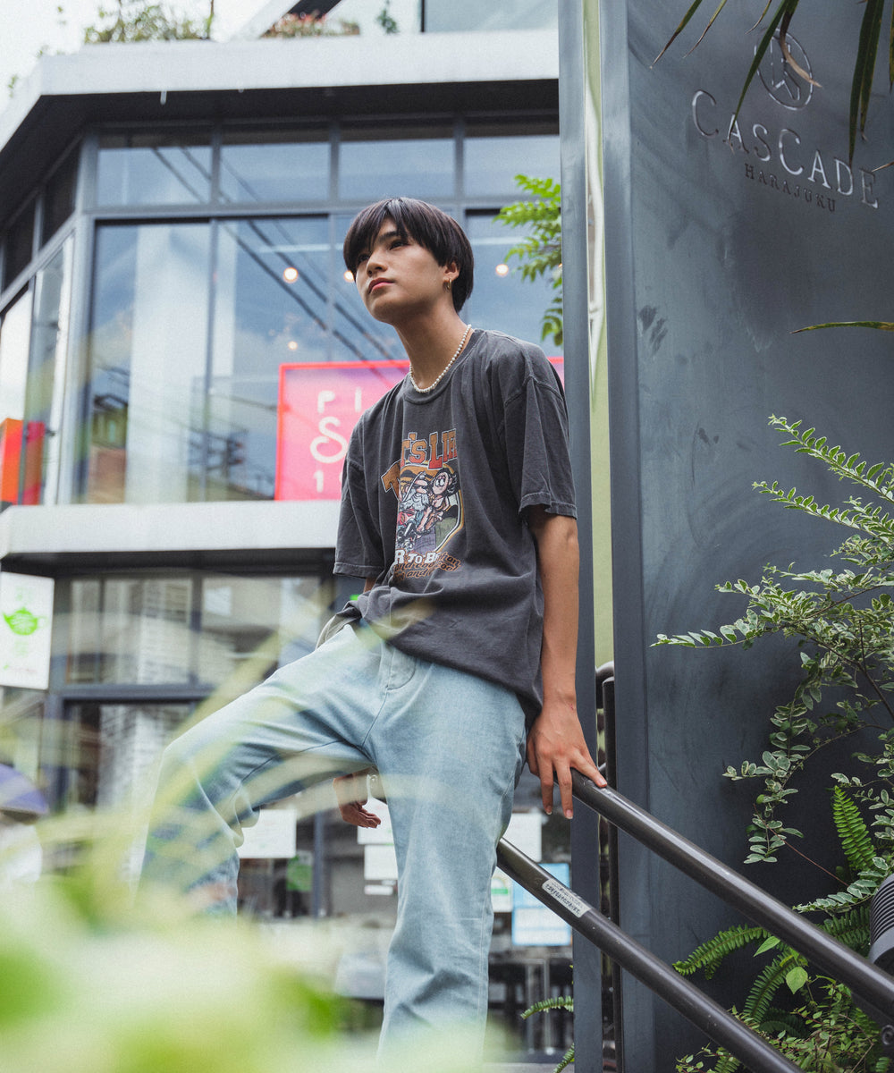 Vintage styles Biker Tee Charcoal