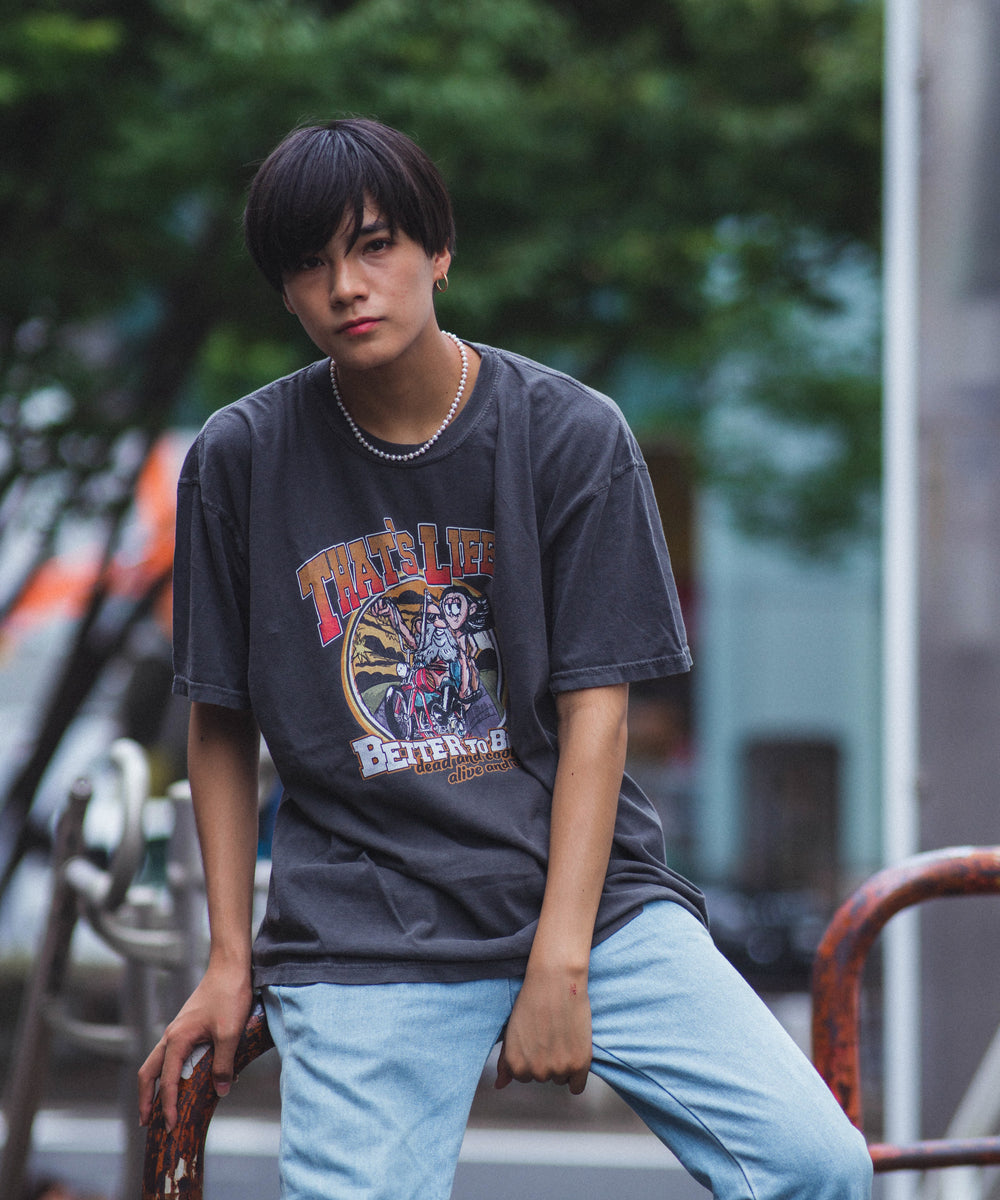 Vintage styles Biker Tee Charcoal