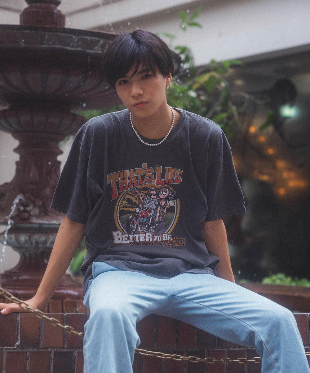 Vintage styles Biker Tee Charcoal