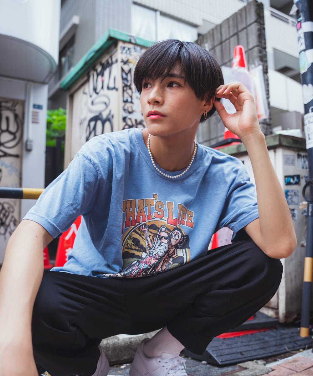 Vintage Style Biker Tee, Sky Blue [Ships within one week after payment confirmation] 