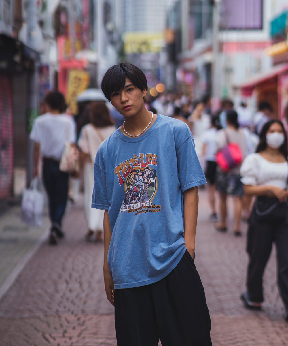 Vintage Style Biker Tee, Sky Blue [Ships within one week after payment confirmation] 