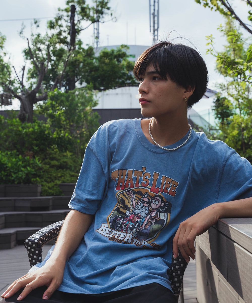 Vintage Style Biker Tee, Sky Blue [Ships within one week after payment confirmation] 