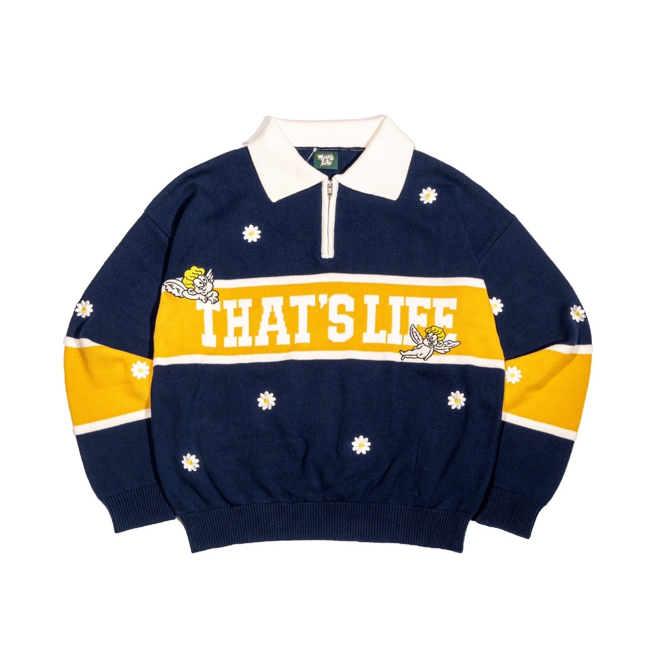 That's life Flower Half zip knit / Navy – That's life online store