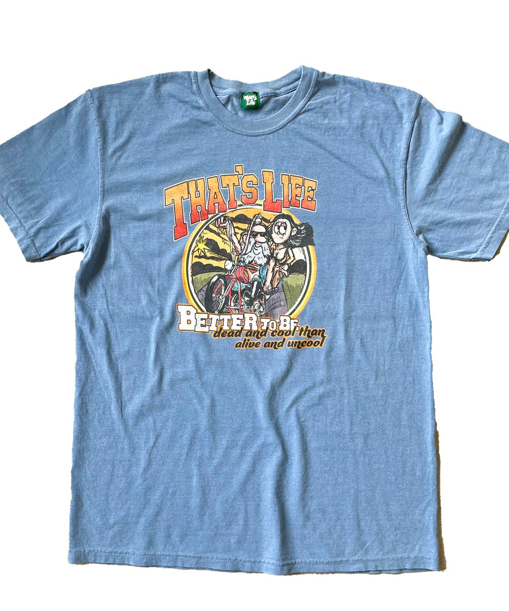 Vintage Style Biker Tee, Sky Blue [Ships within one week after payment confirmation] 